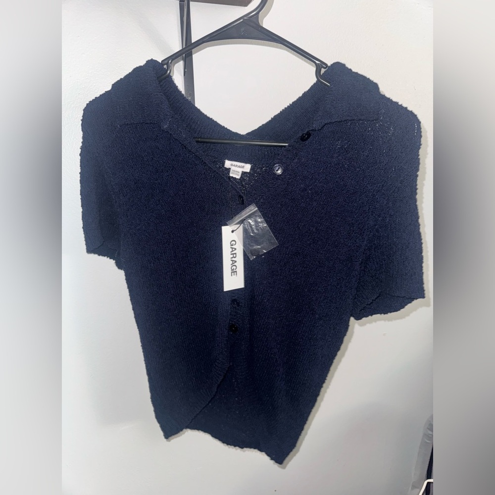 Garage Mariana Blue Knit Cropped Polo